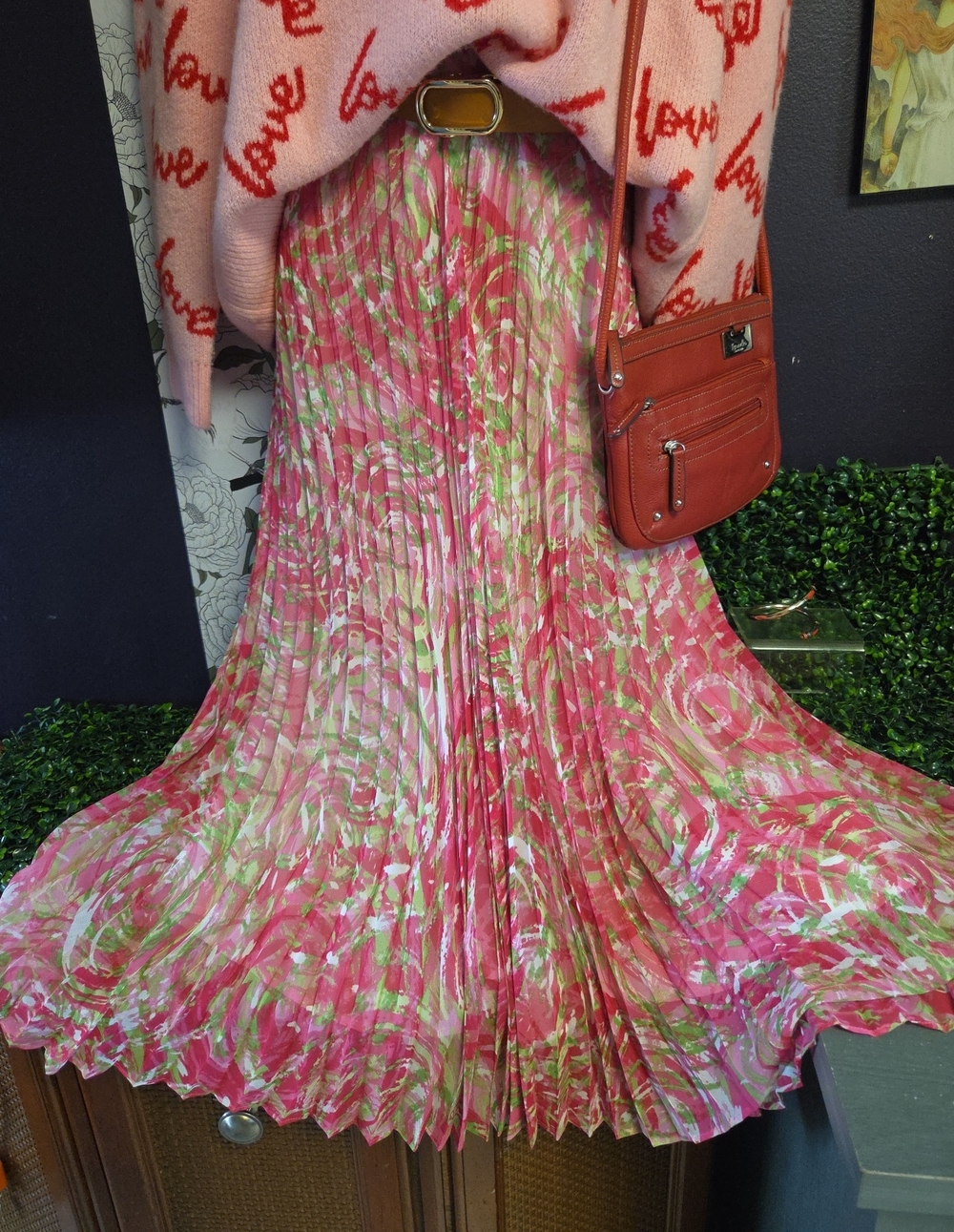 Ruby Rd. Pink Floral Pleated Maxi Dress